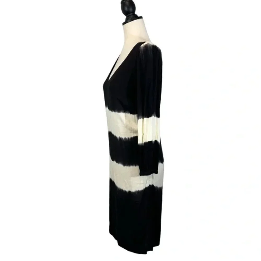 Anthropologie Floreat Ink Wash Tie Dye Dress V-Neck 3/4 Sleeve Black, Size 2 - Picture 5 of 15